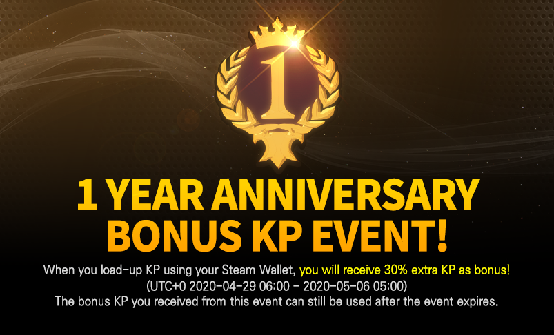 Premier anniversaire, 30 % de bonus sur le chargement de KP